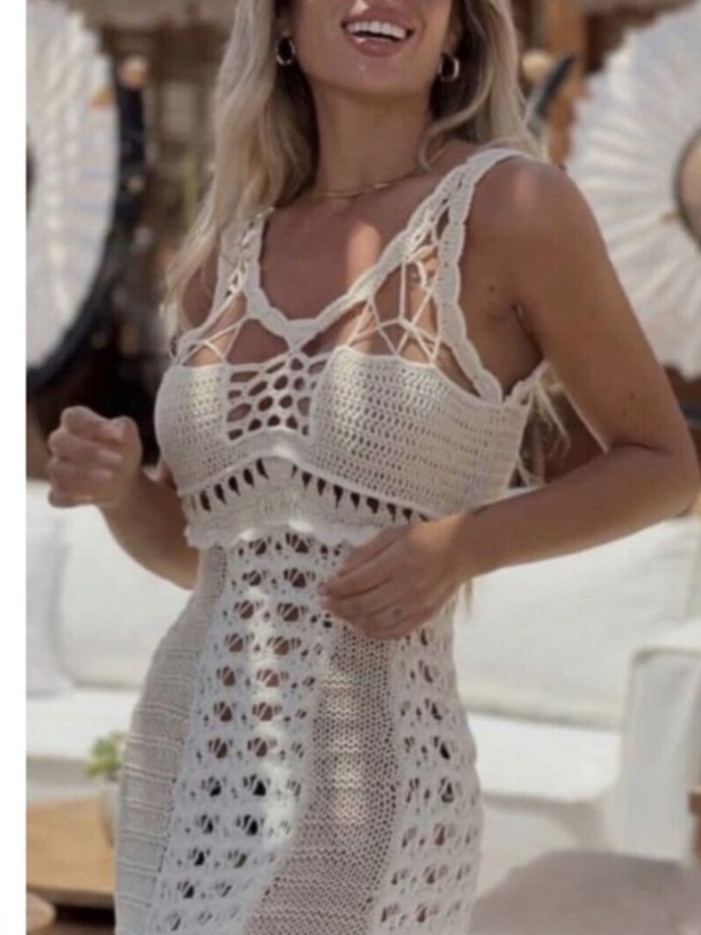 ZARA Limited Edition Cream Beige Crochet Knit Dress NWT - Picture 2 of 15